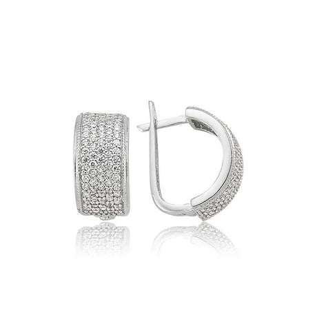 Sterling Silver Pave Zirconia Huggie Hoop Earrings - Dainty & Elegant