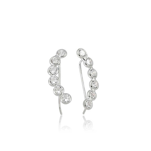 Sterling Silver Cubic Zirconia Dainty Ear Climber Earrings