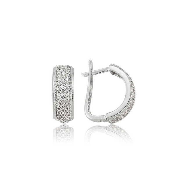 Sterling Silver Pave Half Hoop Earrings - Dainty & Elegant
