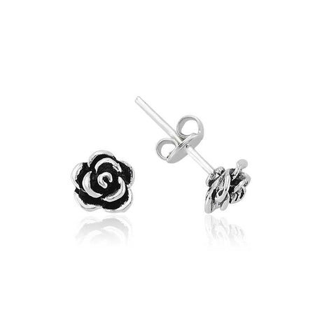 Sterling Silver Stud Earrings - Dainty Rose Floral Design