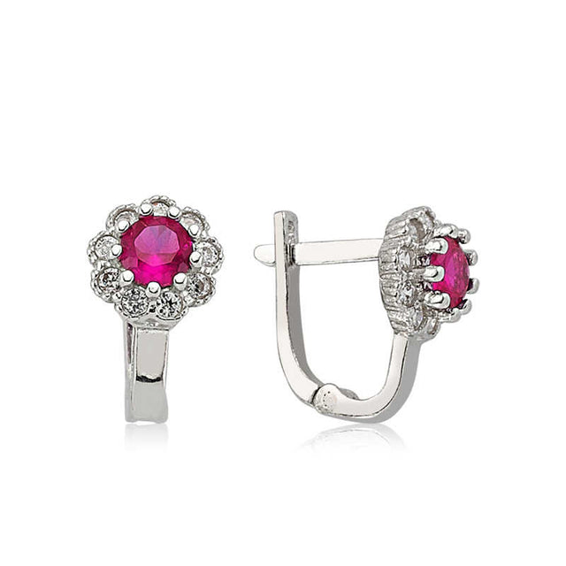 Earrings - Sterling Silver Pink Stone Flower Cluster