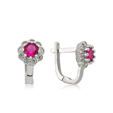 Earrings - Sterling Silver Pink Stone Flower Cluster