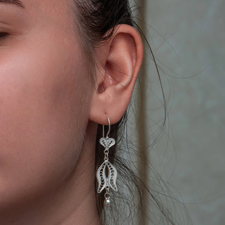 Filigree Tulip Dangle Earrings - Sterling Silver Artisan Design