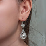 Drop Earrings - Sterling Silver Filigree Daisy Teardrop