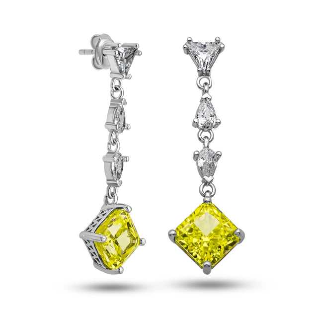 Dangle Earrings - Sterling Silver Radiant Cut Citrine & Zirconia