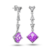 Sterling Silver Dangle Earrings - Ice Cut Purple Zircon Drop