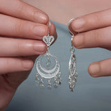 Sterling Silver Filigree Dangle Earrings - Crescent Moon Chandelier