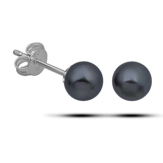 Sterling Silver Black Pearl Stud Earrings - Timeless & Elegant