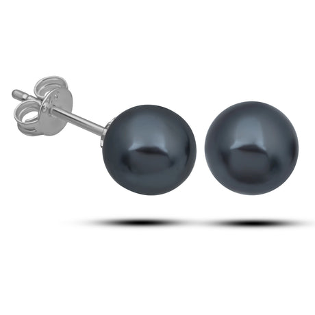 Sterling Silver Black Pearl Stud Earrings - Classic Round
