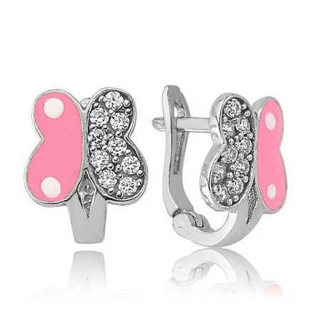 Children's Sterling Silver Butterfly Earrings - Pink Enamel & Sparkle
