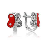 Sterling Silver Dazzling Butterfly Earrings with Red Enamel & Zirconia