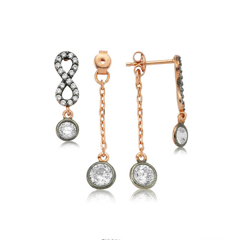 Rose Gold Plated Sterling Silver Infinity & Chain Dangle Earrings