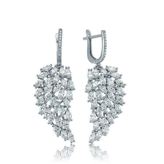Sterling Silver Marquise Cut CZ Angel Wing Dangle Earrings