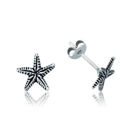 Sterling Silver Starfish Stud Earrings - Textured Ocean Design