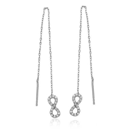 Sterling Silver Threader Earrings - Shimmering Pave Infinity Design