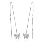 Sterling Silver Tone Threader Earrings - Dainty Sparkling Butterfly Design