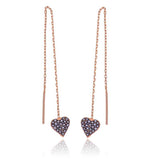 Oorbellen met hartje en pavé, sterling zilver met roségoud verguld, draadstijl