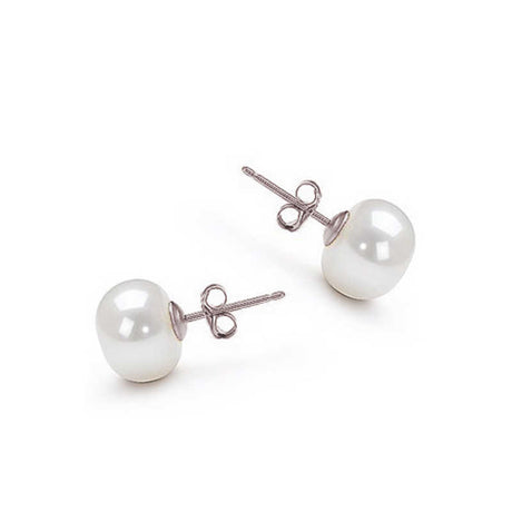 Pearl Stud Earrings - Classic White Pearl & Silver-Tone Design