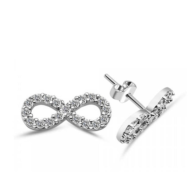 Stud Earrings - Sterling Silver Infinity Symbol with Clear CZ