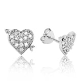 Stud Earrings - Sterling Silver Pave Heart & Arrow Design