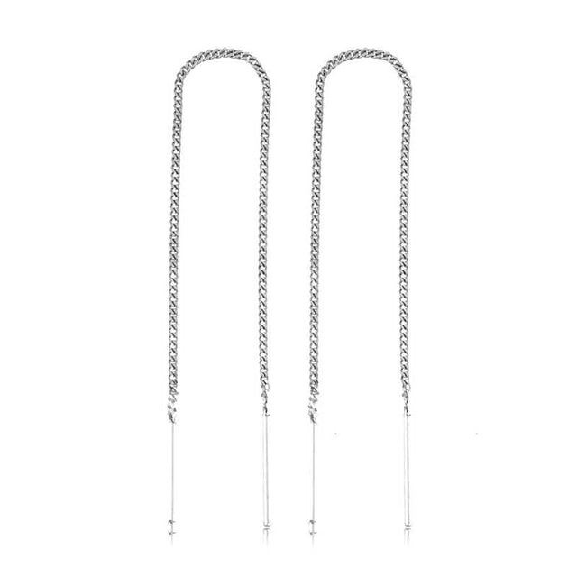 Threader Earrings - Silver-Tone Minimalist Chain Drop