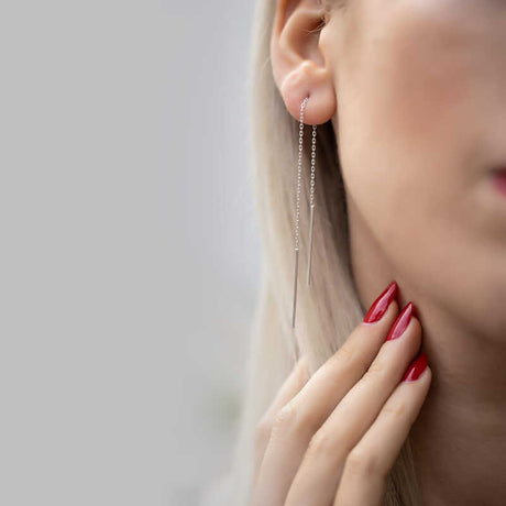 Threader Earrings - Silver-Tone Minimalist Chain Drop