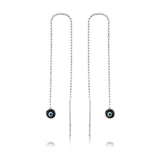 Sterling Silver Evil Eye Threader Earrings - Dainty Dangle Design