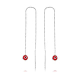Sterling Silver Threader Earrings - Red Evil Eye Protection Charm