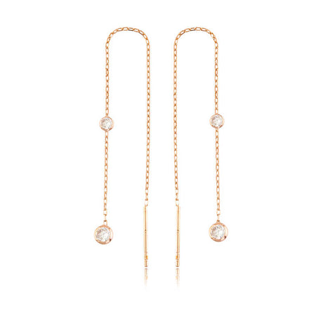 Rose Gold-Tone Threader Earrings - Dainty Bezel Set CZ Dangle