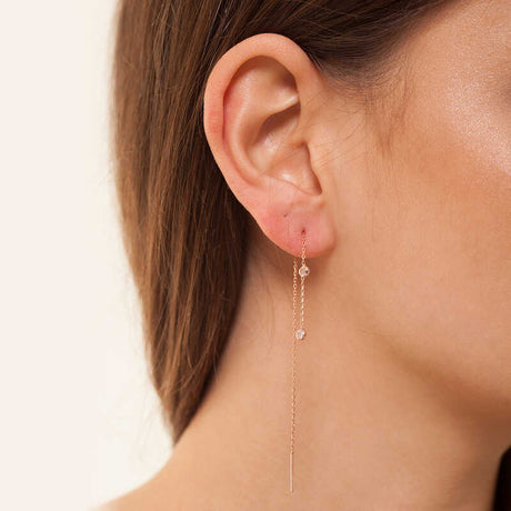 Rose Gold-Tone Threader Earrings - Dainty Bezel Set CZ Dangle