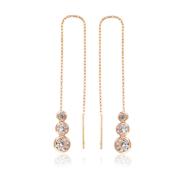Rose Gold-Tone Threader Earrings - Dainty Graduated Clear Stone Drop