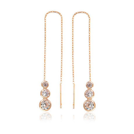Rose Gold-Tone Threader Earrings - Dainty Graduated Clear Stone Drop