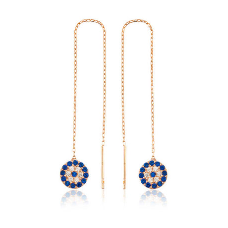 Rose Gold Plated Evil Eye Threader Earrings - Dainty Dangle Design