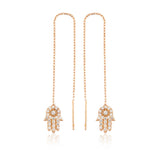 Rose Gold Tone Hamsa Hand Threader Earrings - Dainty Clear Stone Design