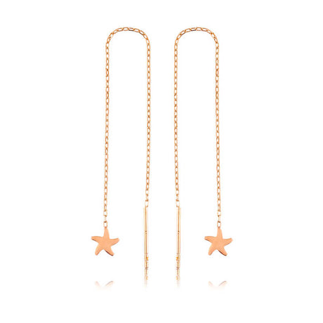Rose Gold Plated Silver Starfish Threader Earrings - Dainty Chain