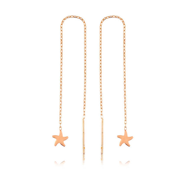 Rose Gold Plated Silver Starfish Threader Earrings - Dainty Chain