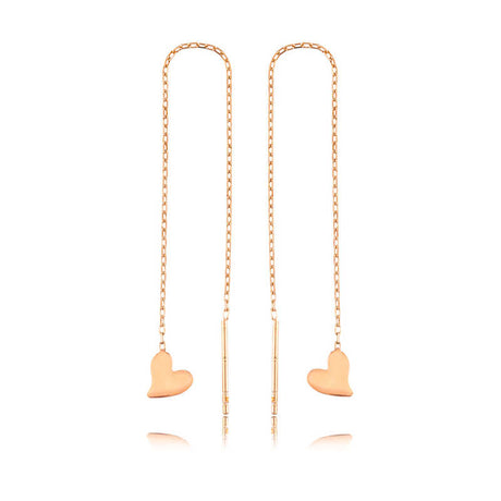 Threader Earrings - Rose Gold-Tone Minimalist Heart Drop