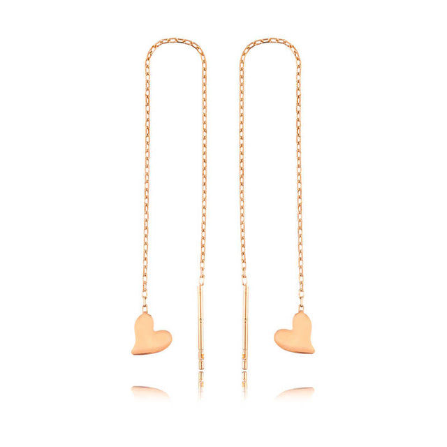 Threader Earrings - Rose Gold-Tone Minimalist Heart Drop