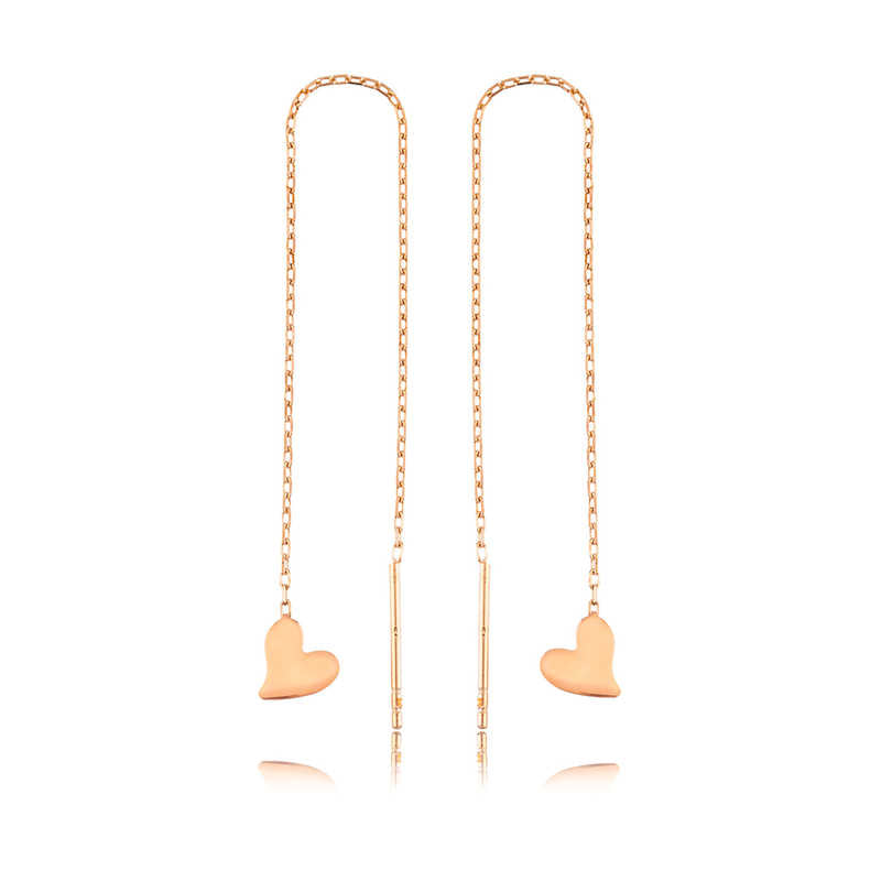 Threader Earrings - Rose Gold-Tone Minimalist Heart Drop