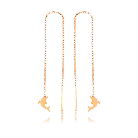 Threader Earrings - Rose Gold-Tone Delicate Dolphin Charm
