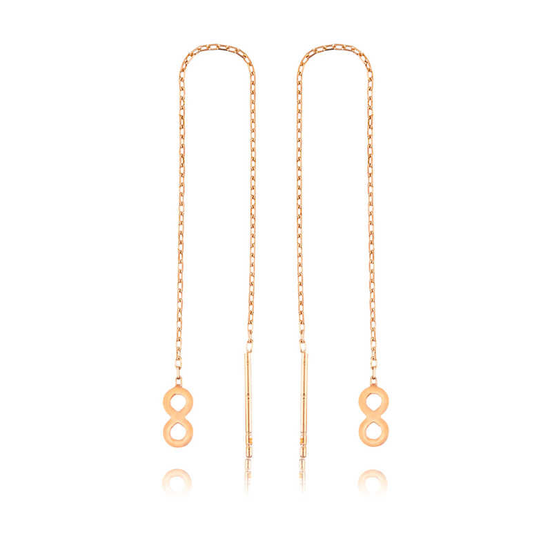 Rose Gold Tone Threader Earrings - Dainty Infinity Charm