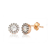 Rose Gold Plated Halo Stud Earrings with Sparkling Clear Cubic Zirconia