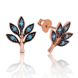 Stud Earrings - Rose Gold Plated Sterling Silver Turquoise Leaf Design