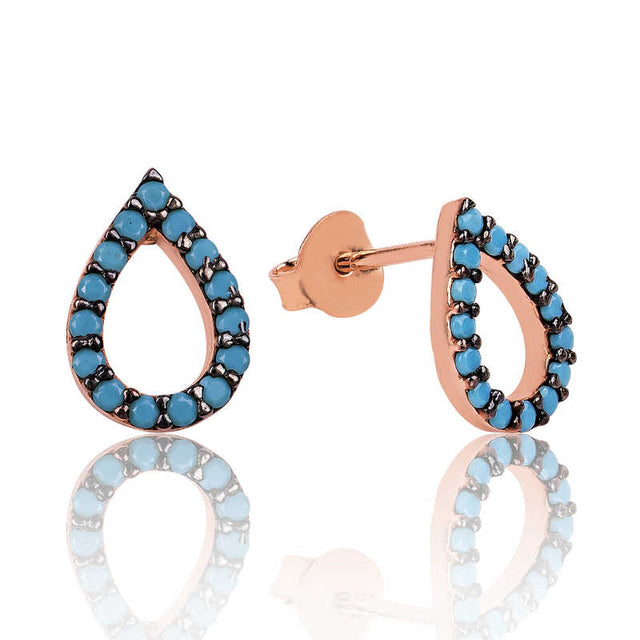 Stud Earrings - Rose Gold Plated Turquoise Teardrop