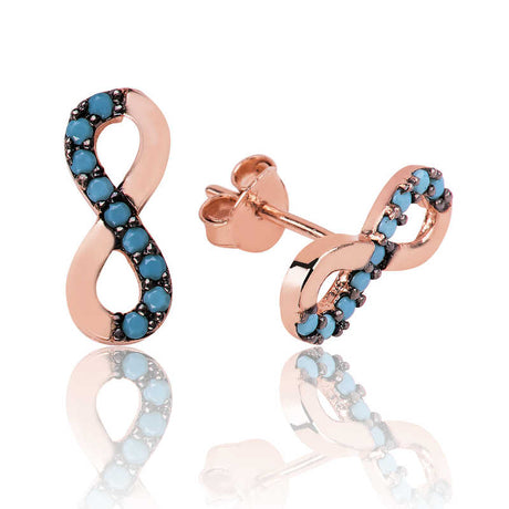 Stud Earrings - Rose Gold Plated Turquoise Infinity Design