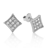 Stud Earrings - Sterling Silver Pave White Zirconia Square
