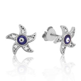 Sterling Silver Evil Eye Starfish Stud Earrings with Sparkling Zirconia
