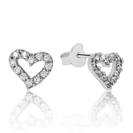 Stud Earrings - Sterling Silver Sparkling Open Heart Design