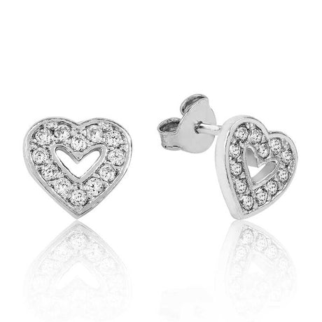 Sterling Silver Stud Earrings - Sparkling Zirconia Heart Design