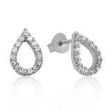 Stud Earrings - Sterling Silver Sparkling White Stone Teardrop Design